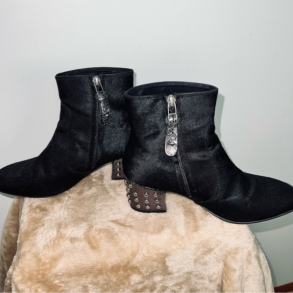 Gioseppo Black Haircalf Ankle  Boots w/ Studded Heel - Slouchy Silhouette - EU37 - Picture 5 of 10